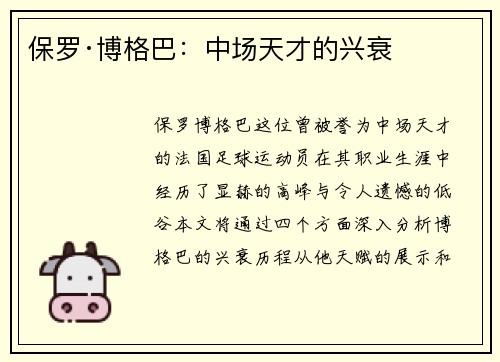 保罗·博格巴：中场天才的兴衰