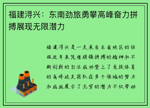 福建浔兴：东南劲旅勇攀高峰奋力拼搏展现无限潜力